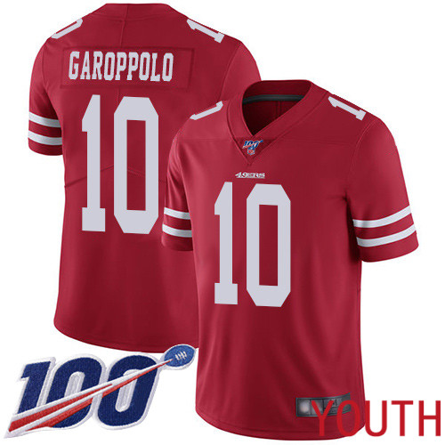 San Francisco 49ers Limited Red Youth #10 Jimmy Garoppolo Home NFL Jersey 100th Season Vapor Untouchable->youth nfl jersey->Youth Jersey